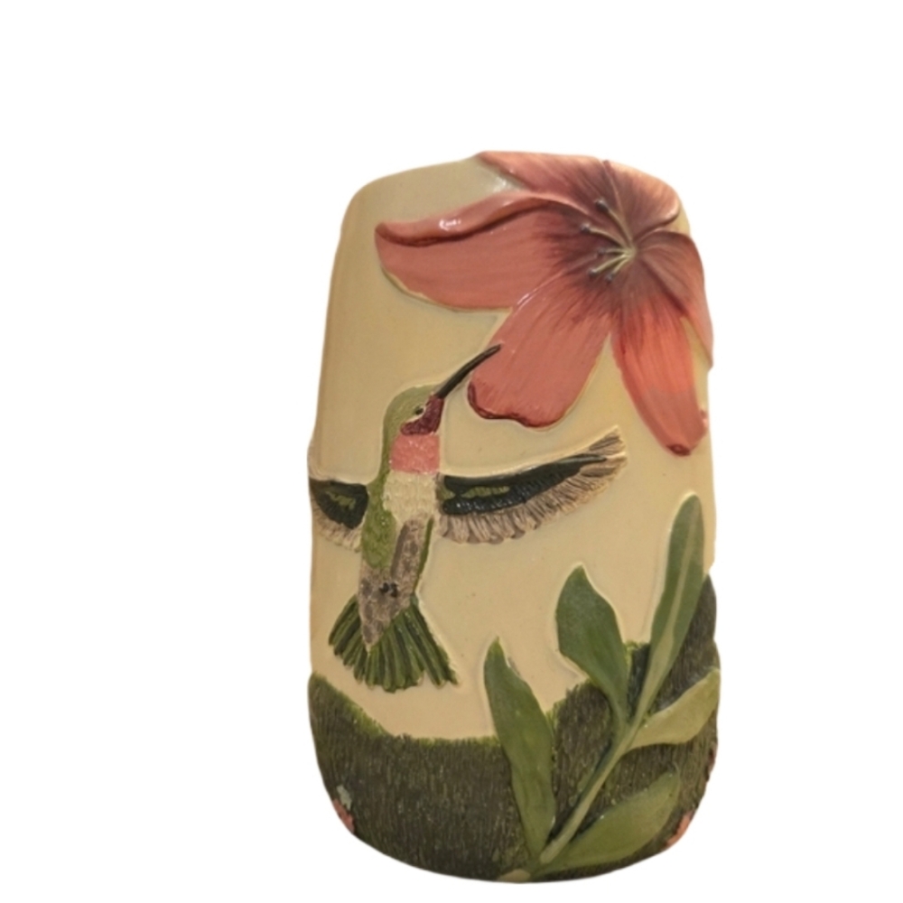 Hummingbird Floral Ceramic Vase - Toothbrush Holder Flower Vase Spring Decor